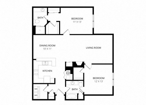 Floor plan for 2 beds, 2 baths, 1179 sqft